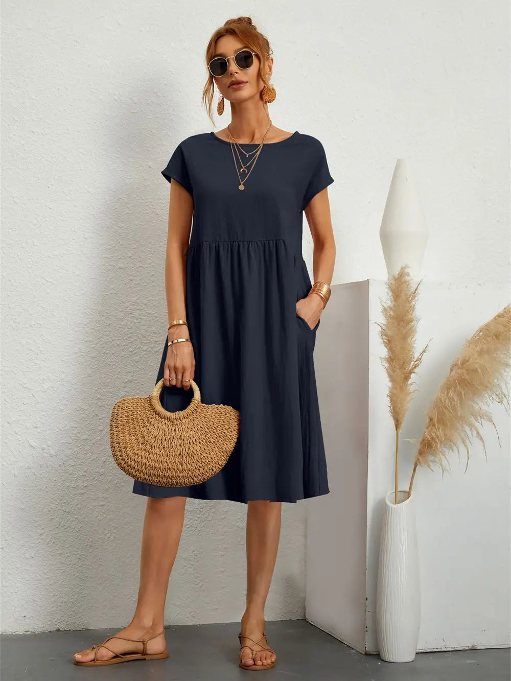 Blauw Vintage Vrijetijdsjurk - Hermine