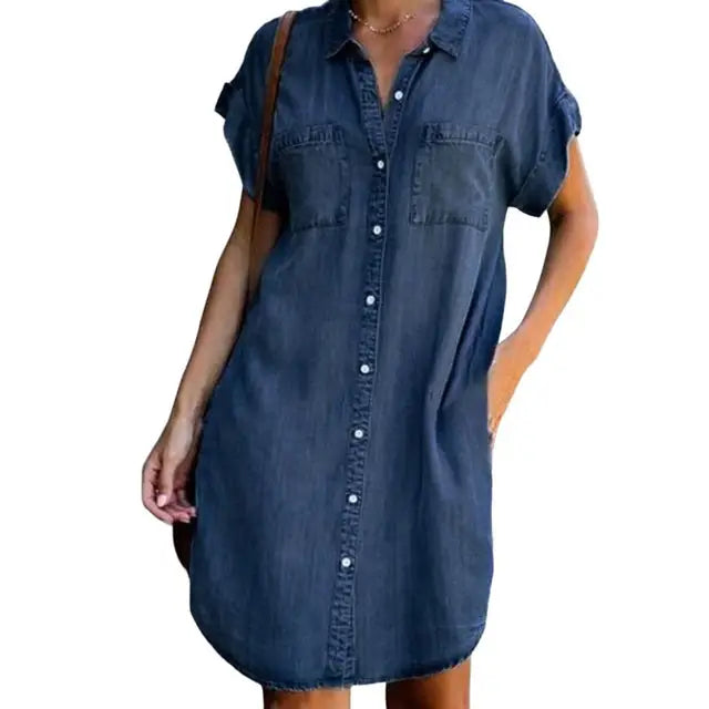 Blauwe Imitatie Denim Jurk - Charlotte