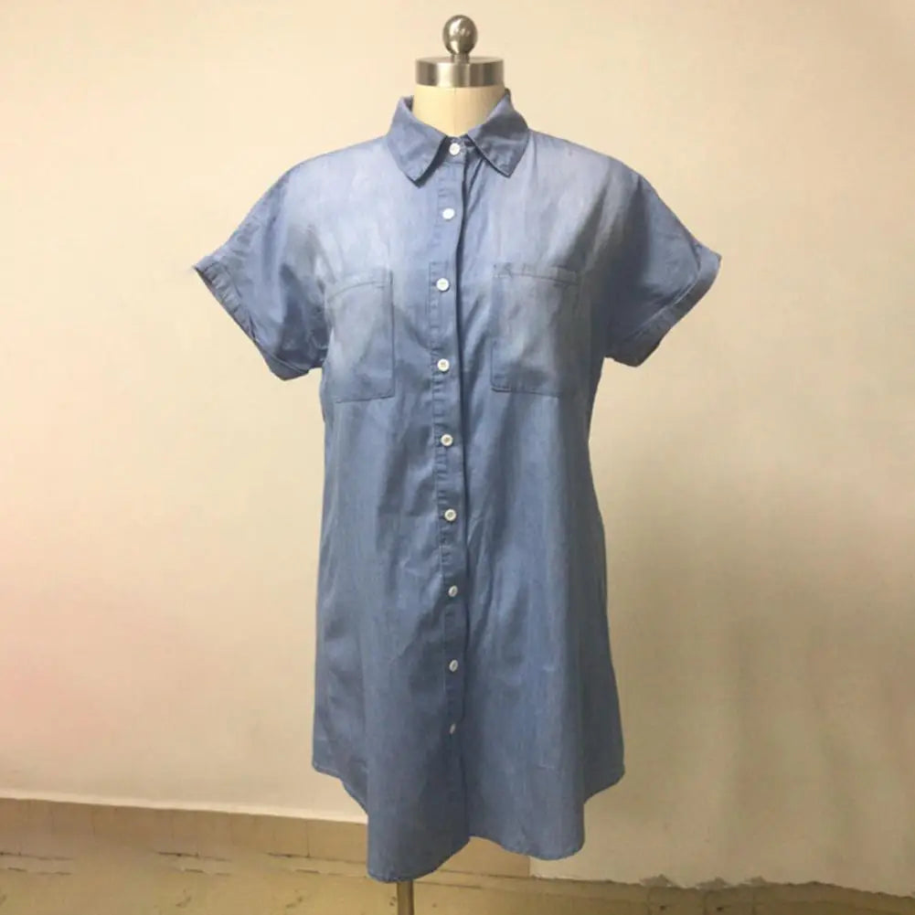 Blauwe Imitatie Denim Jurk - Charlotte