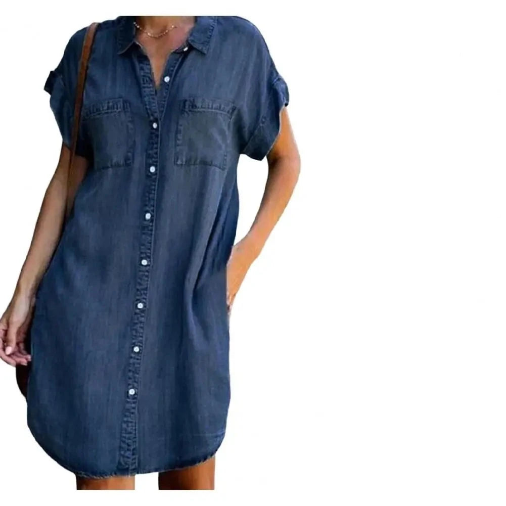 Blauwe Imitatie Denim Jurk - Charlotte