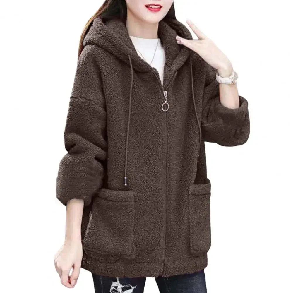 CozyChic Pluche Capuchon Fleecejas: Zakken & Rits Warmte voor Elegante Winter