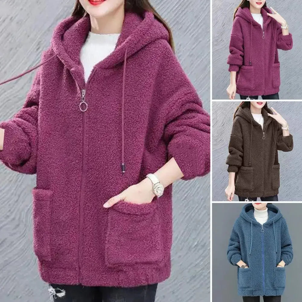 CozyChic Pluche Capuchon Fleecejas: Zakken & Rits Warmte voor Elegante Winter