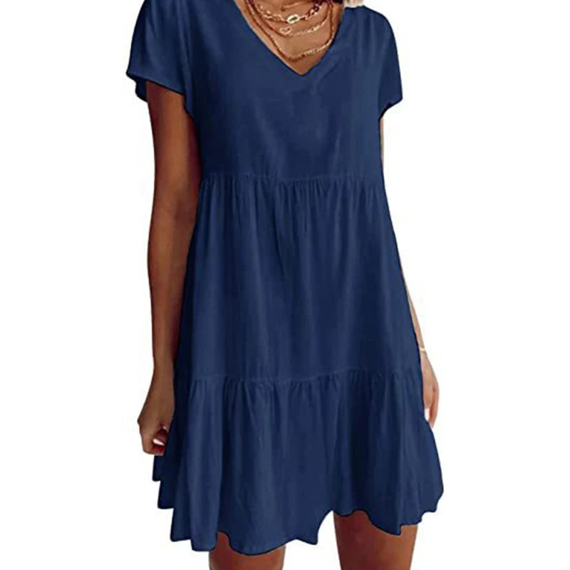 Chique V-Hals Weefsel: Casual Korte Mouw Zomerjurk
