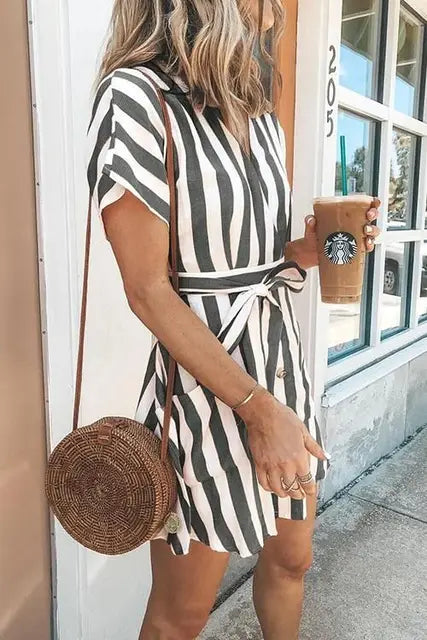 Roze Gestreepte Mini-jurk - Alizabeth