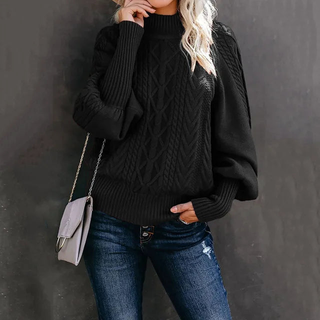 Gezellige Chic: Elegante Dames Mid-Hals Gebreide Trui