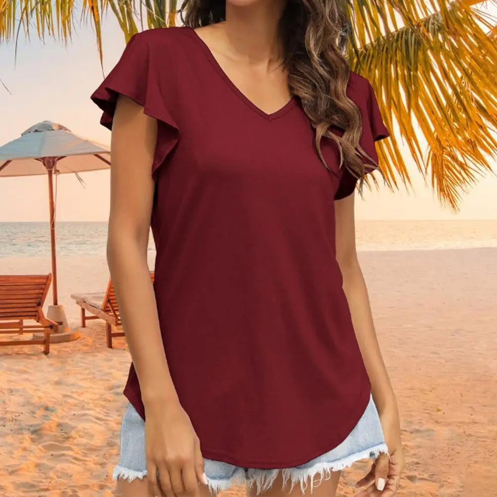 Evonne - Groene Zomerblouse met Ruchemouwen