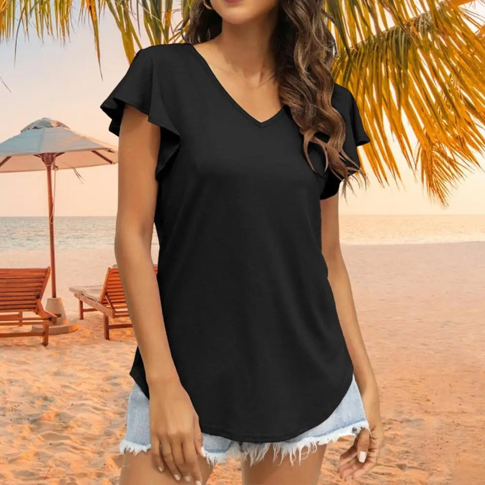 Evonne - Groene Zomerblouse met Ruchemouwen