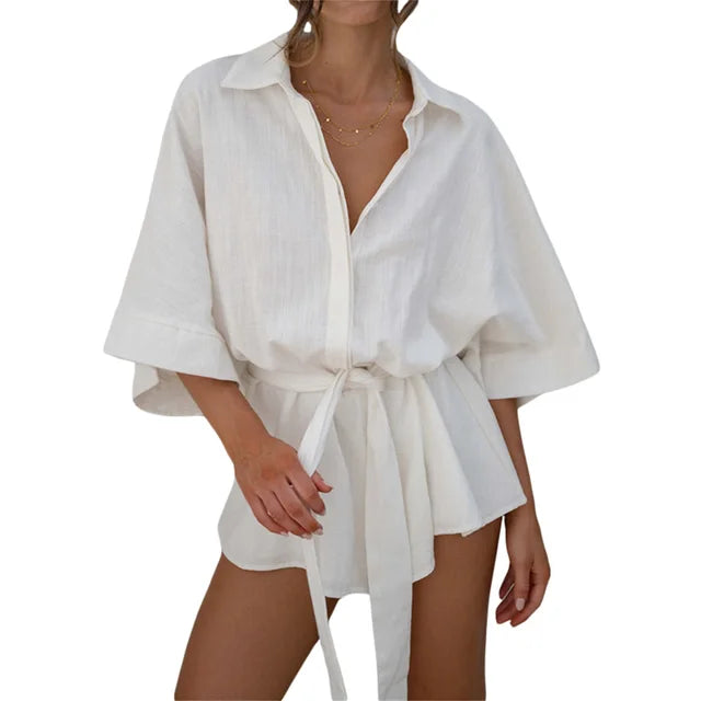 Carrie - Witte Zomerse Romper met Riem