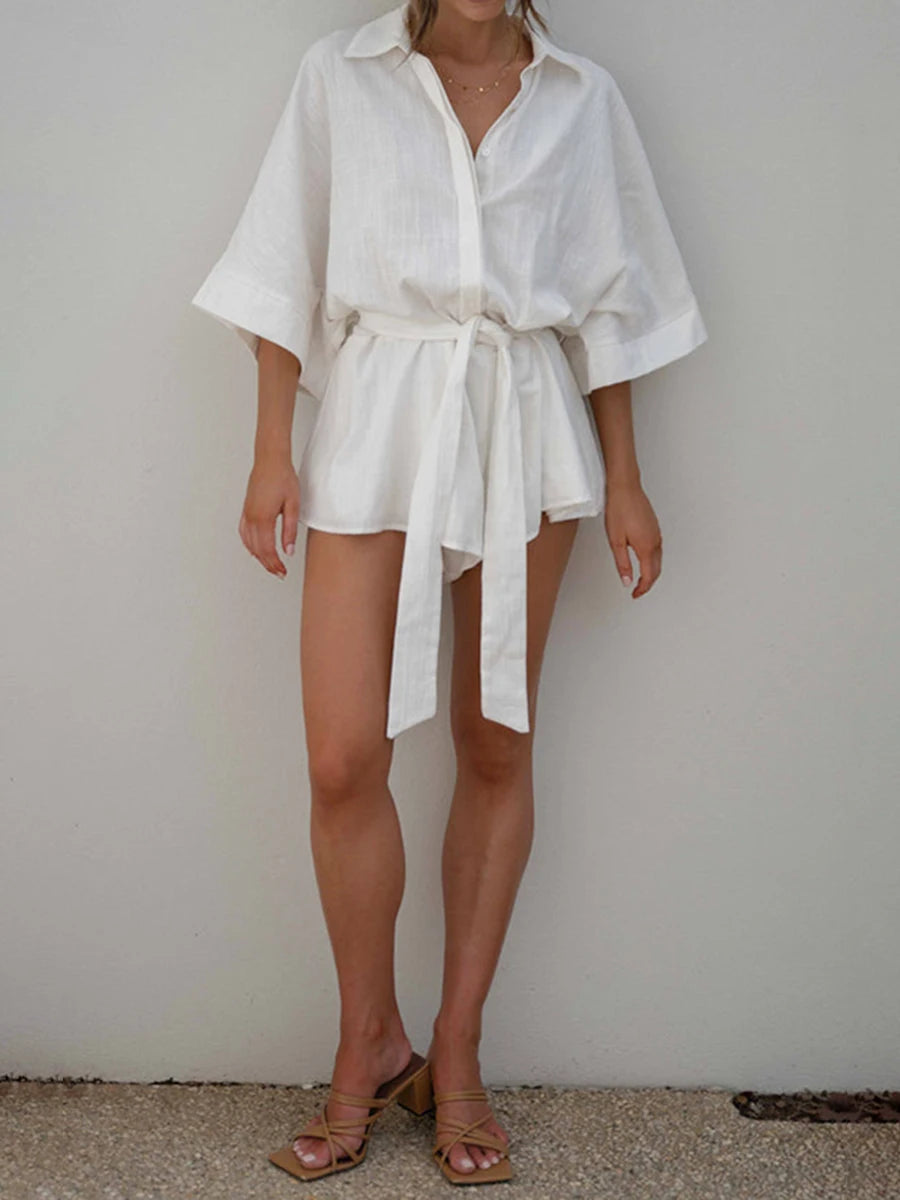 Carrie - Witte Zomerse Romper met Riem