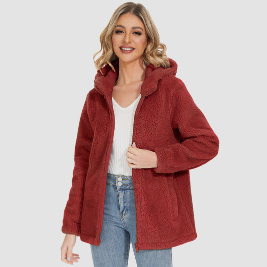CozyChic Dames Hooded Sherpa Jas: Rits, Zakken - Winterse Warmte