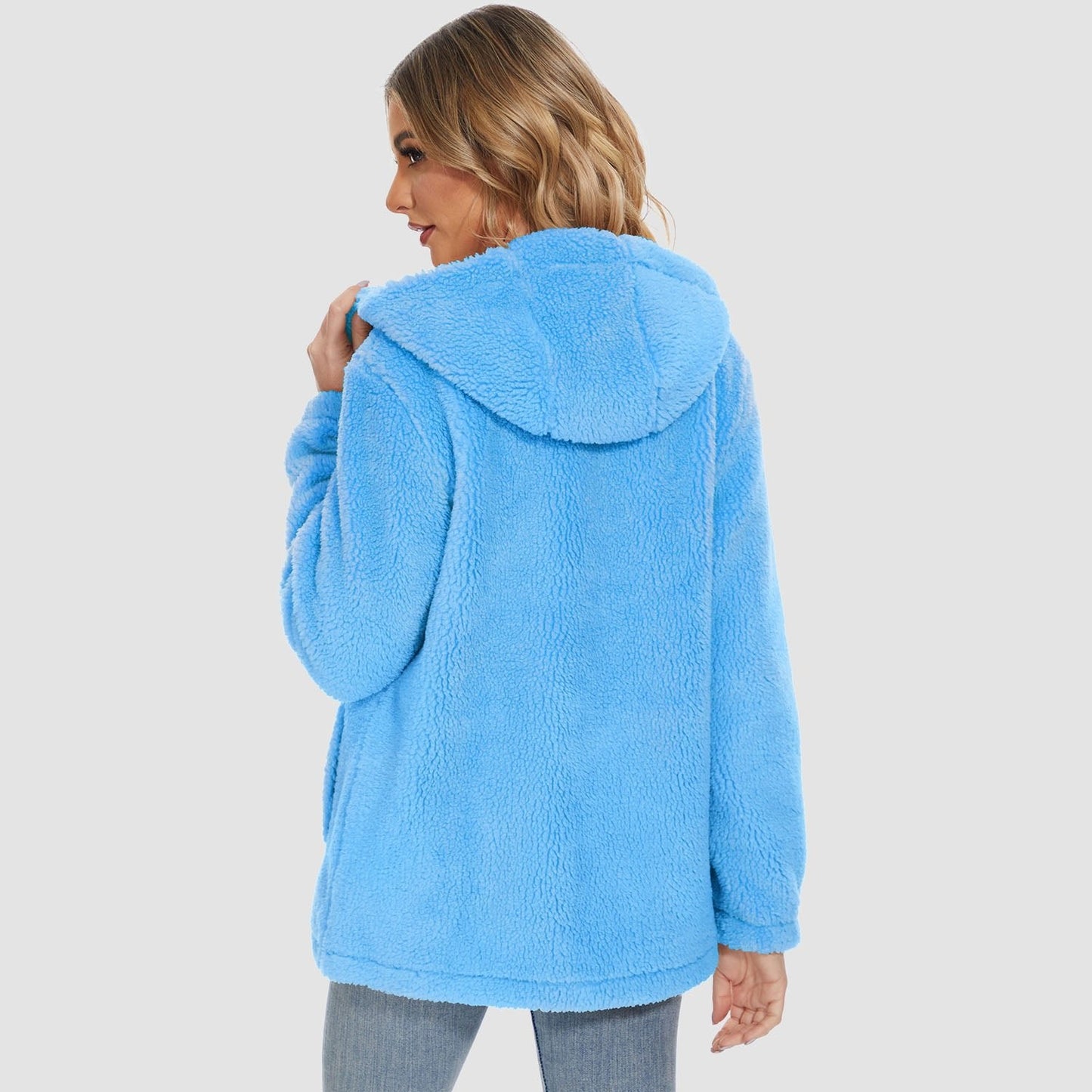 CozyChic Dames Hooded Sherpa Jas: Rits, Zakken - Winterse Warmte