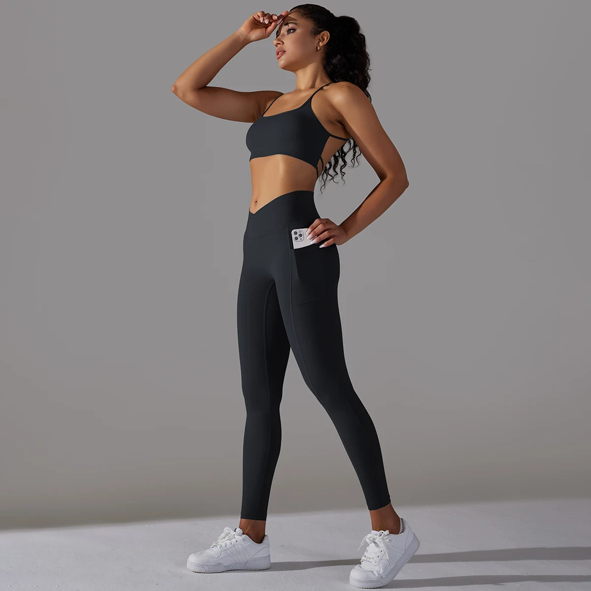 Tiffiny - Blauwe Yoga Set met Zakken