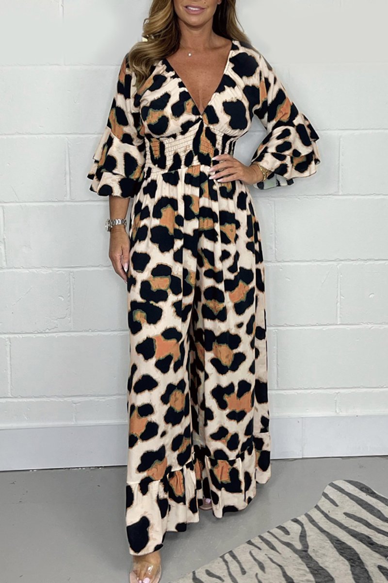 Bruin Luipaardprint V-hals Jumpsuit - Eva