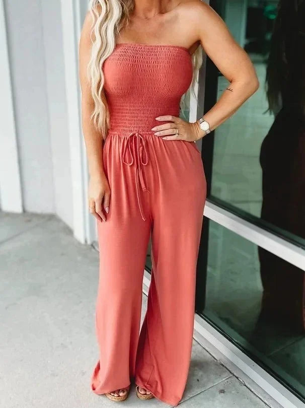 Benthe - Oranje Schouderloze Jumpsuit