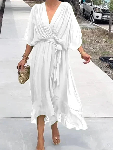 Fiona - chiffon midi-jurk met v-hals