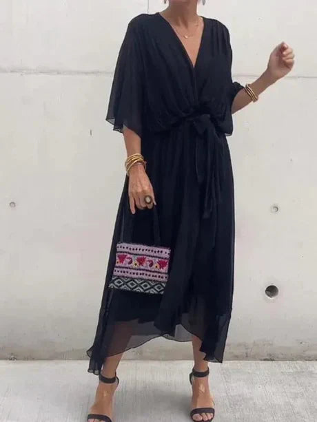 Fiona - chiffon midi-jurk met v-hals