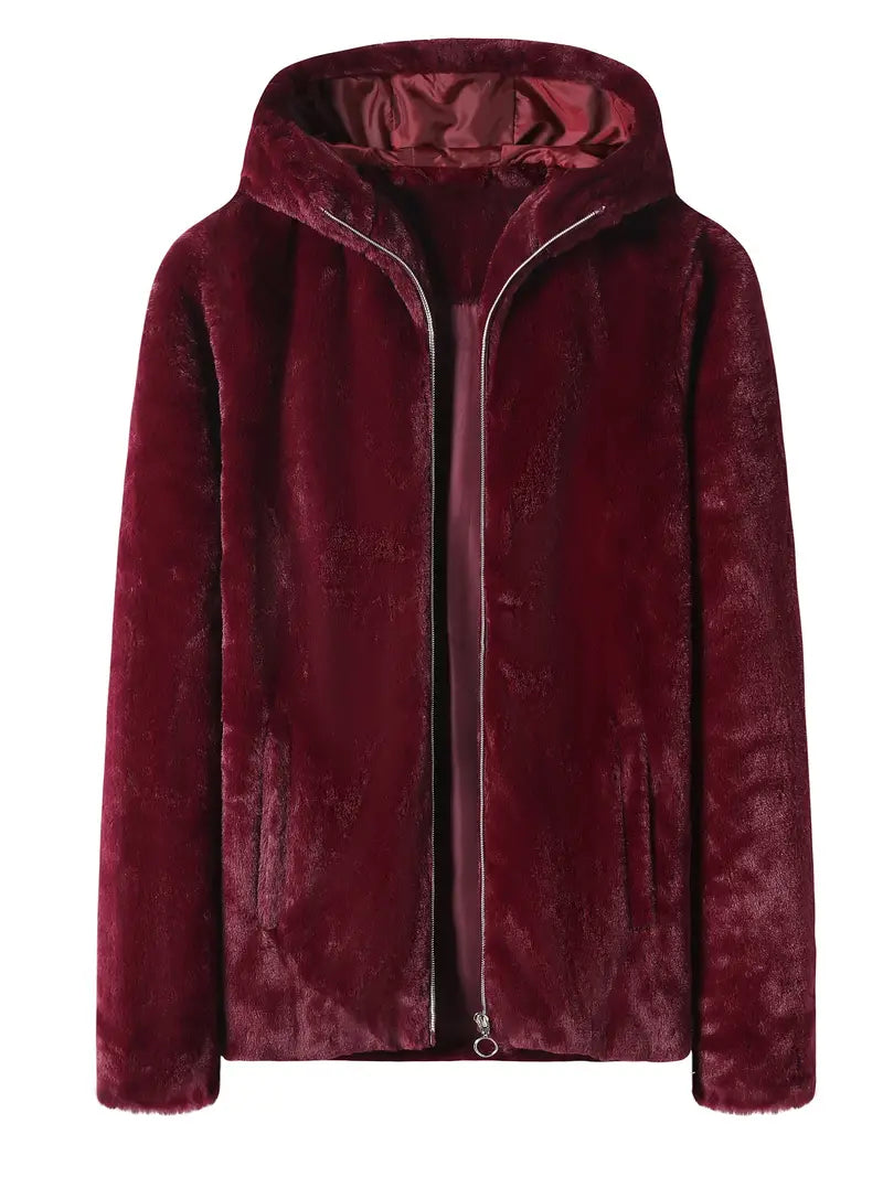 Gezellige Elegantie: Dames Luxe Teddyjas met Imitatiebont en Capuchon – Ideaal voor Herfst & Winter
