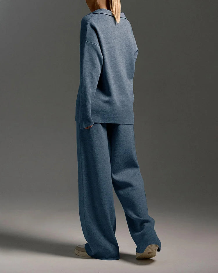 Chique Revers V-Hals Trui & Broek Set - Perfect voor Dagelijkse Elegantie