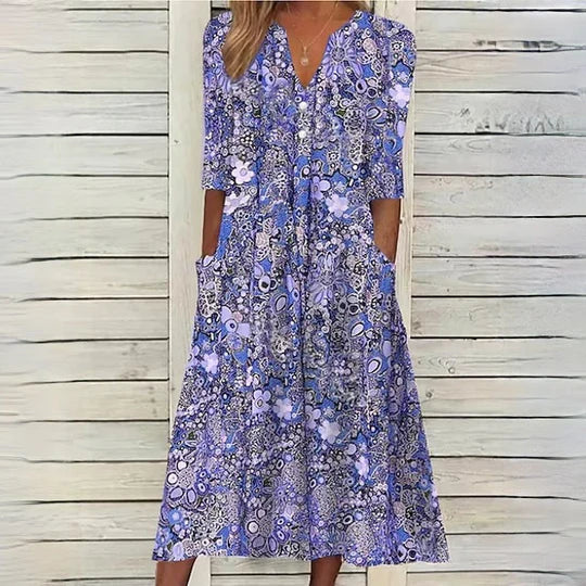 Beige gebloemde midi-jurk - Hannah
