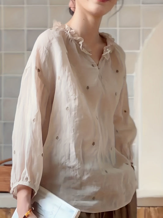 Chique Katoenen Geborduurde Shirt - Ideaal voor Lente/Zomer