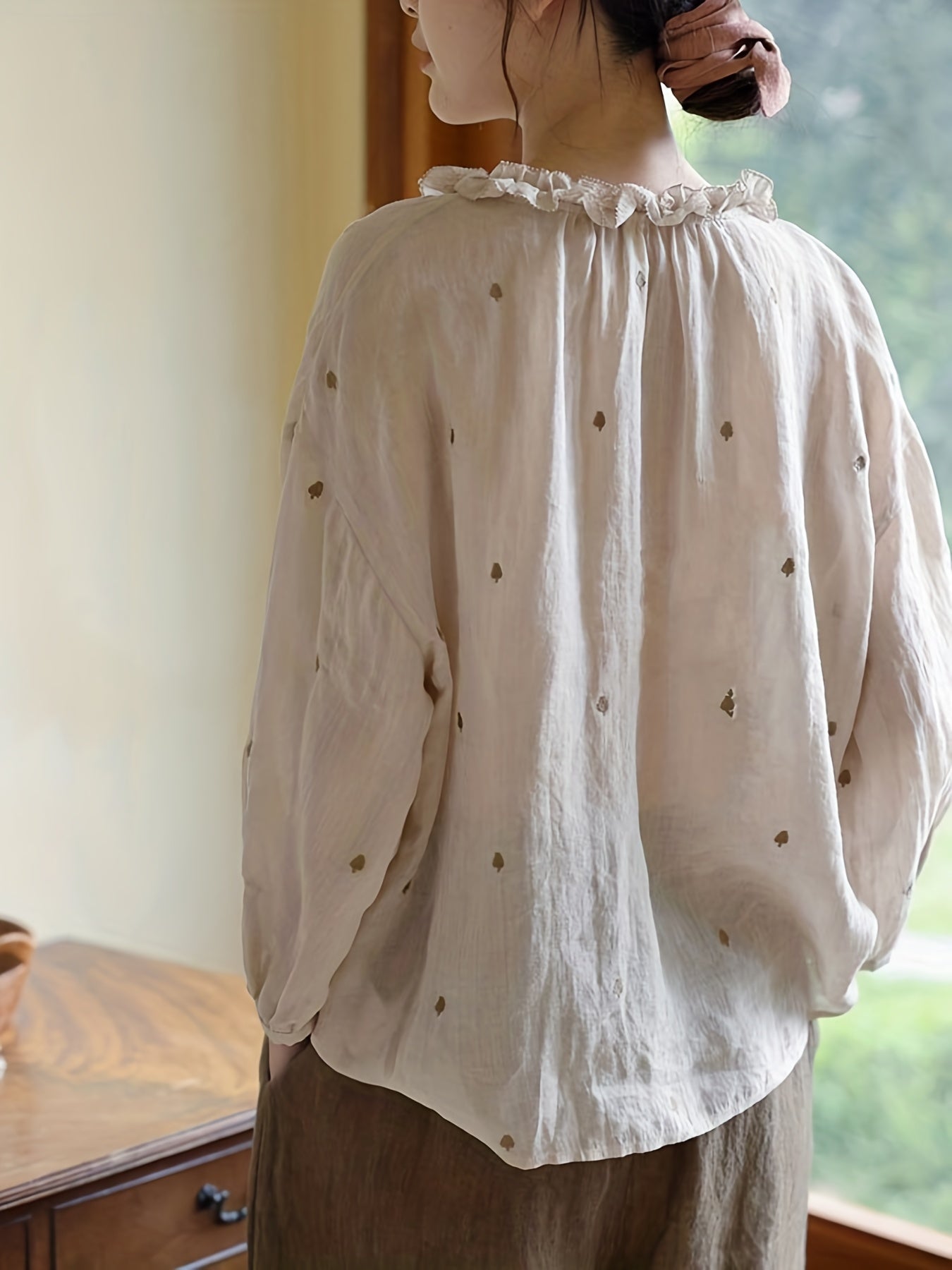 Chique Katoenen Geborduurde Shirt - Ideaal voor Lente/Zomer