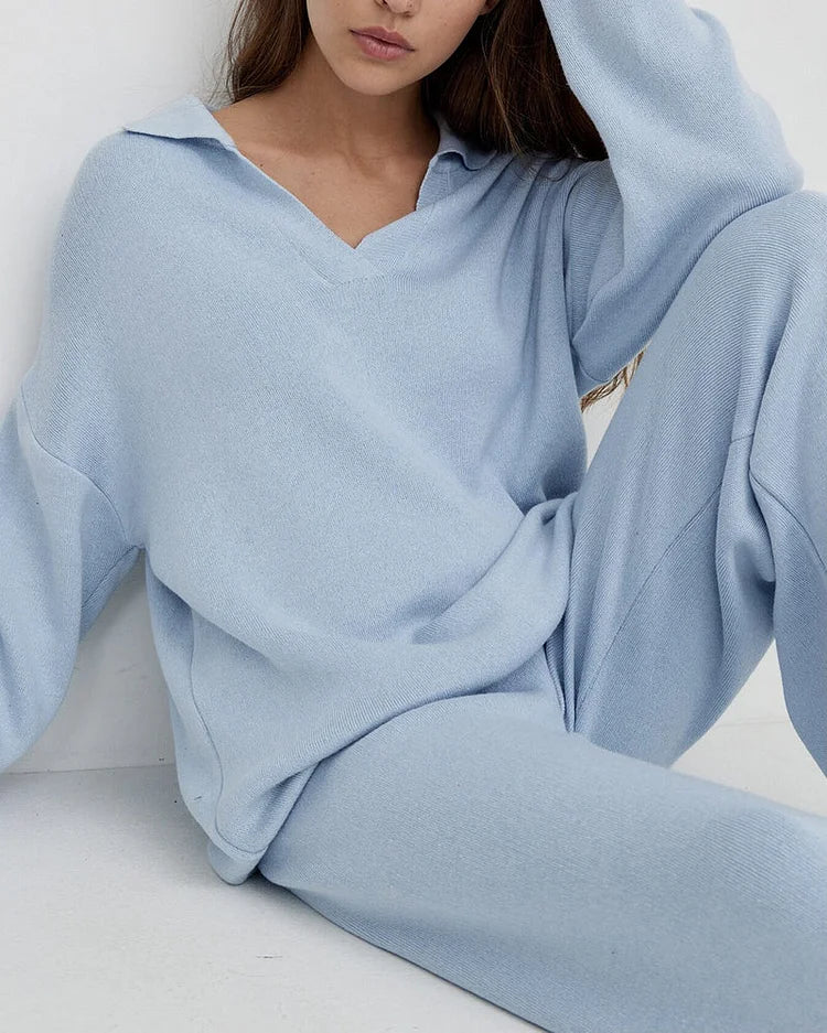 Chique Revers V-Hals Trui & Broek Set - Perfect voor Dagelijkse Elegantie
