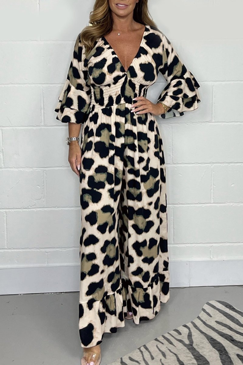 Bruin Luipaardprint V-hals Jumpsuit - Eva