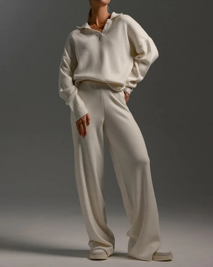 Chique Revers V-Hals Trui & Broek Set - Perfect voor Dagelijkse Elegantie