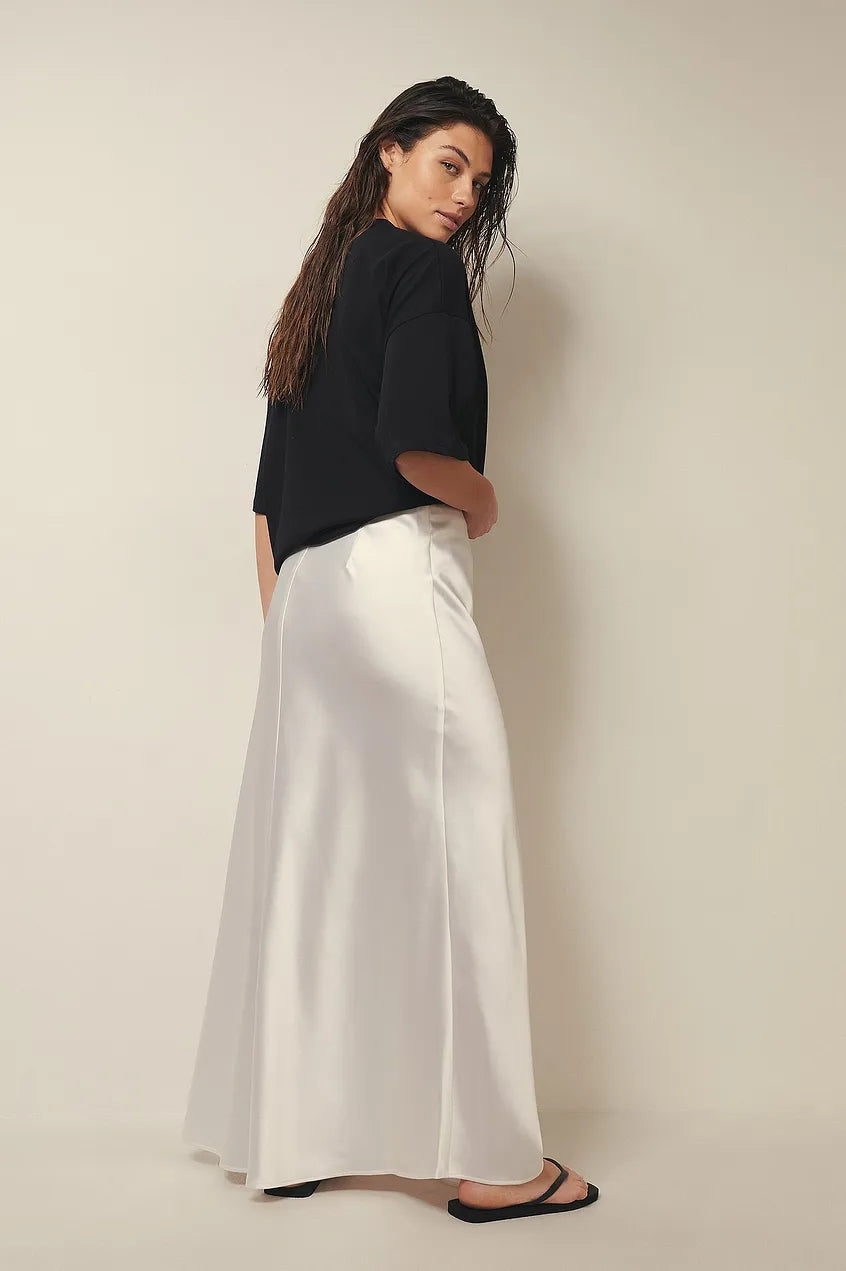 Zwarte Satijnen Rok Hoge Taille - Anna