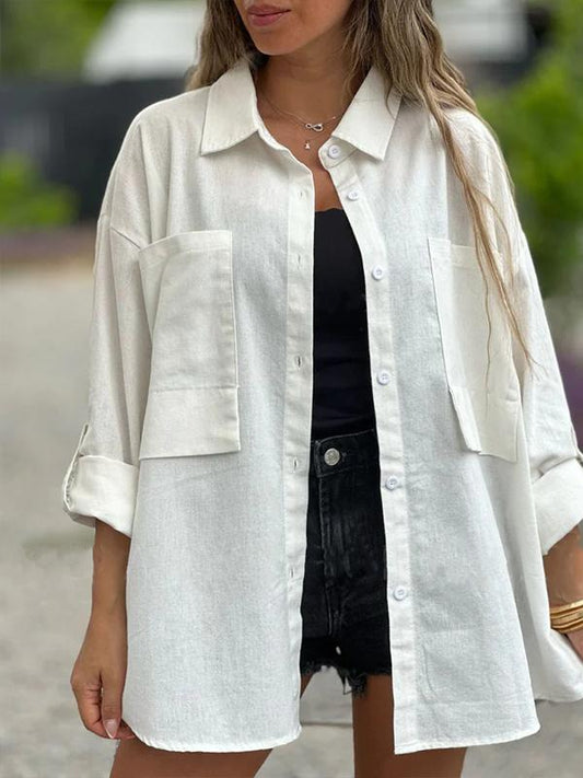 Chique Losvallend Katoen-Linnen Shirt met Lange Mouwen