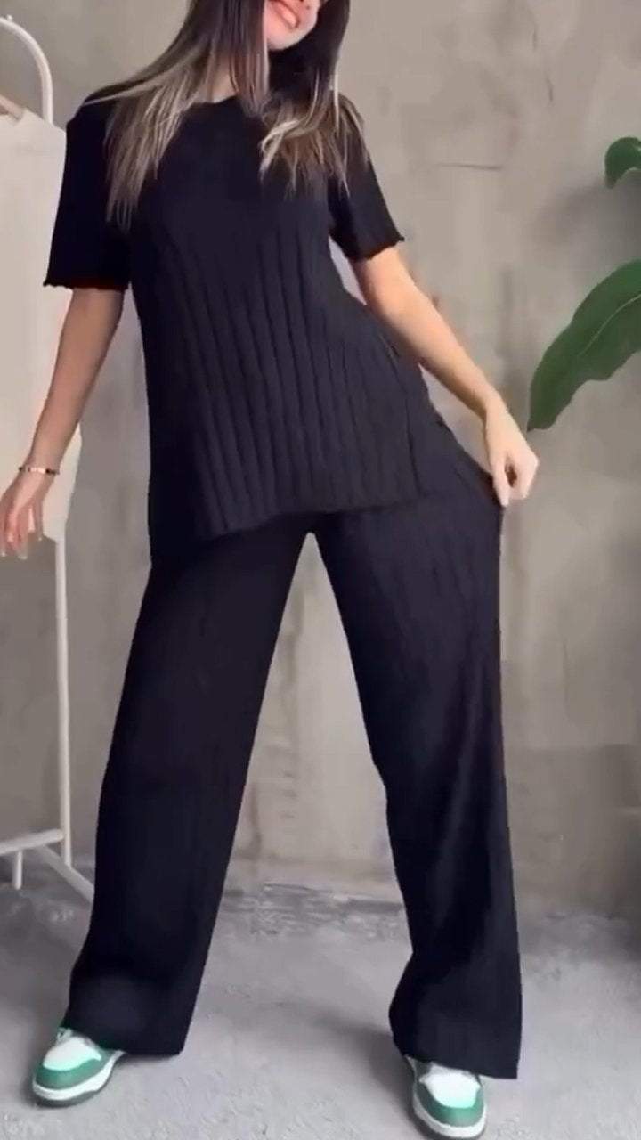 Julia - Blauw Casual Pak met Ronde Hals