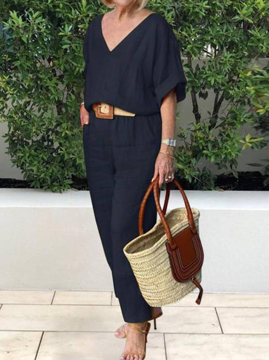 Femke - Gele Casual Katoen-Linnen Top en Broek Set