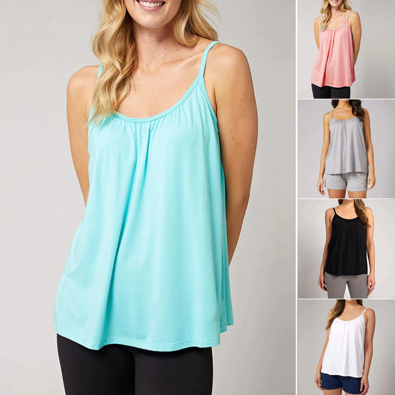 Cherise - Roze Losvallende Tanktop met Ingebouwde Bh