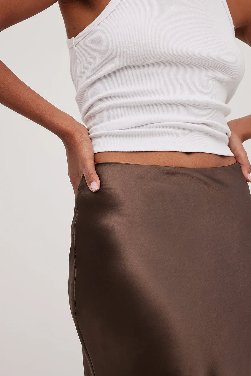 Zwarte Satijnen Rok Hoge Taille - Anna