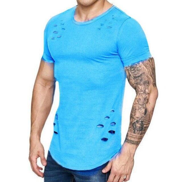 Grijs T-Shirt met Gatenontwerp - Tom