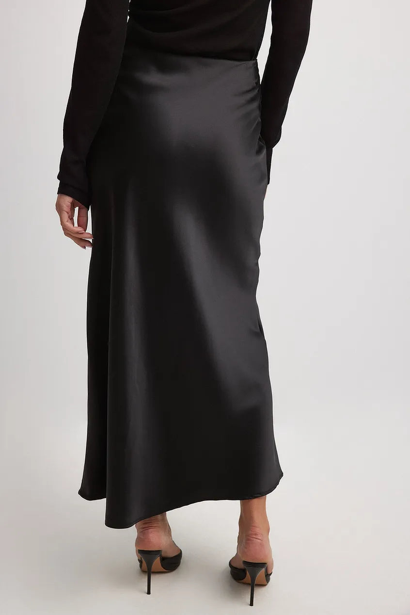 Zwarte Satijnen Rok Hoge Taille - Anna