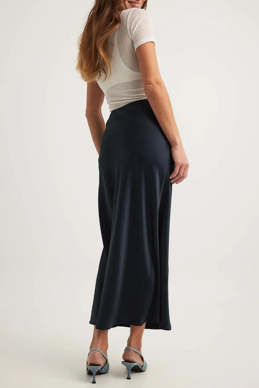 Zwarte Satijnen Rok Hoge Taille - Anna