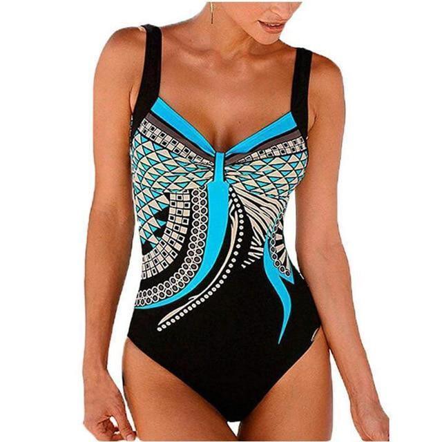 Marina | Blauwe Retro Plus Size Push-up Badpak