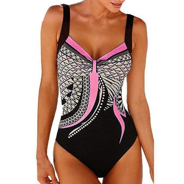 Marina | Blauwe Retro Plus Size Push-up Badpak
