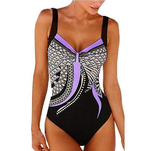 Marina | Blauwe Retro Plus Size Push-up Badpak