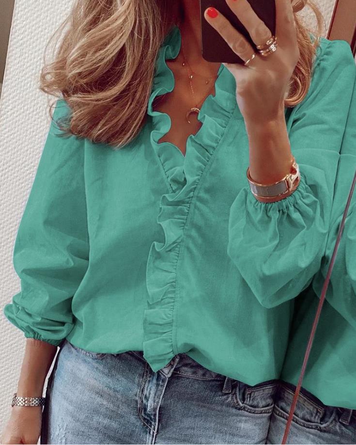 Chique V-hals Blouse met Ruches