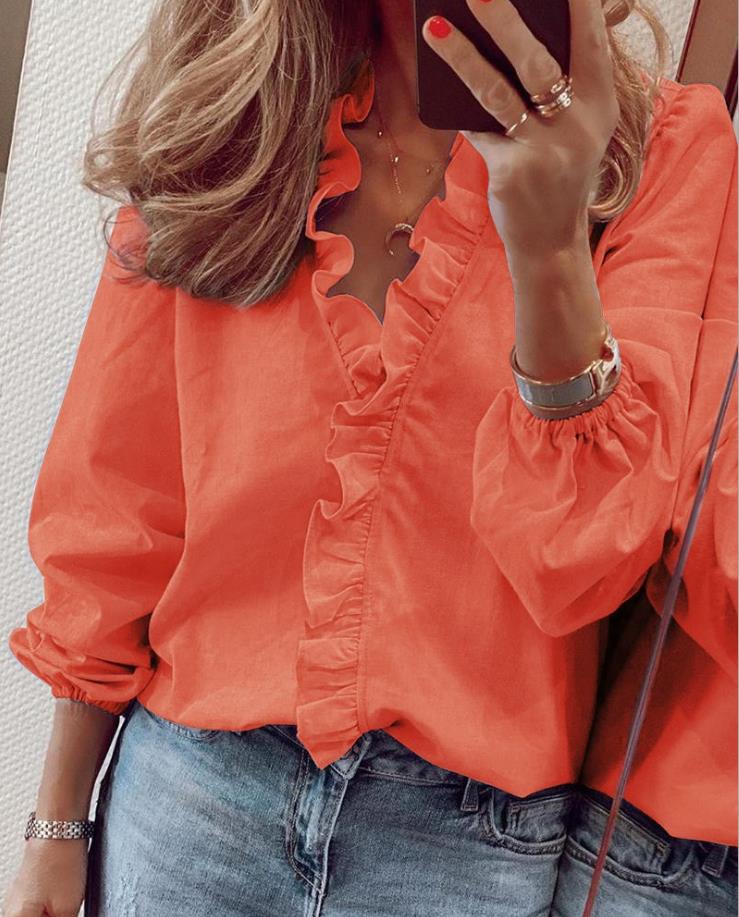 Chique V-hals Blouse met Ruches