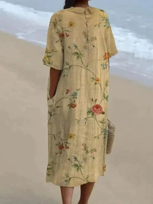 Karla - casual overhemd voor dames van katoen en linnen met retro bloemenprint