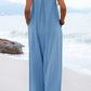 Chique Solid Button Sling Jumpsuit met Wijde Pijpen