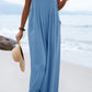Chique Solid Button Sling Jumpsuit met Wijde Pijpen