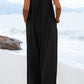 Chique Solid Button Sling Jumpsuit met Wijde Pijpen