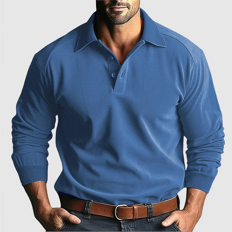 Elegante Comfort: Heren Effen Kleur Casual Lange Mouwen Polo