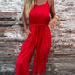 Rode Comfortabele V-hals Jumpsuit - Nova