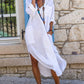 Fenna - Witte Lange Casual Jurk met Split