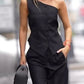 Zwarte One-Shoulder Top en Broek Set - Mila